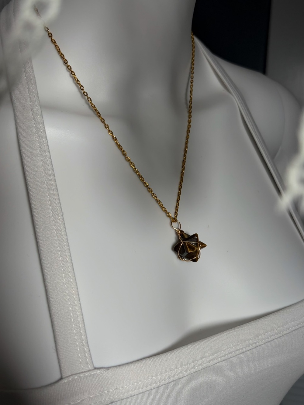Tiger’s Eye Geometric Wrapped Ball Pendant Necklace